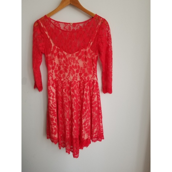 Free People Dress |Hot Red Lace| - Picture 6 of 7